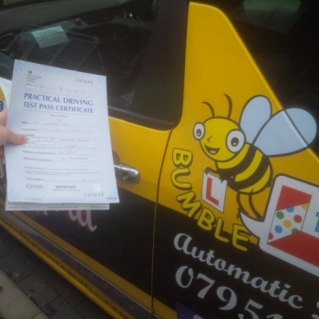 Congratulations to another camera shy one lol Cassandra Cassie who passed her Automatic Driving Test this afternoon at Norwich MPTC in ‪#‎Bumble‬<br />
<br />
Well done on what the examiner called a very comfortable drive just bare in mind that parking donacute;t over think it<br />
<br />
Be proud of yourself and you will now officially become a Mumacute;s Taxi<br />
<br />
wwwlearntodriveautomaticcom