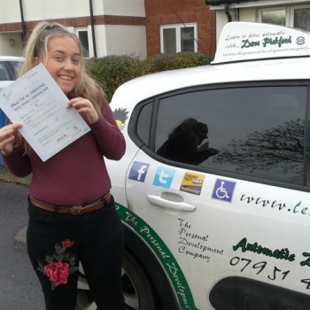 Congratulations to Kayley who Passed her Automatic Driving Test this morning in #Bumble <br />
Well done on a great drive, its been an absolute pleasure to help you along the way and I´m so pleased for you.<br />
Bare in mind the feedback given and keep yourself safe out there!! <br />
www.learntodriveautomatic.com